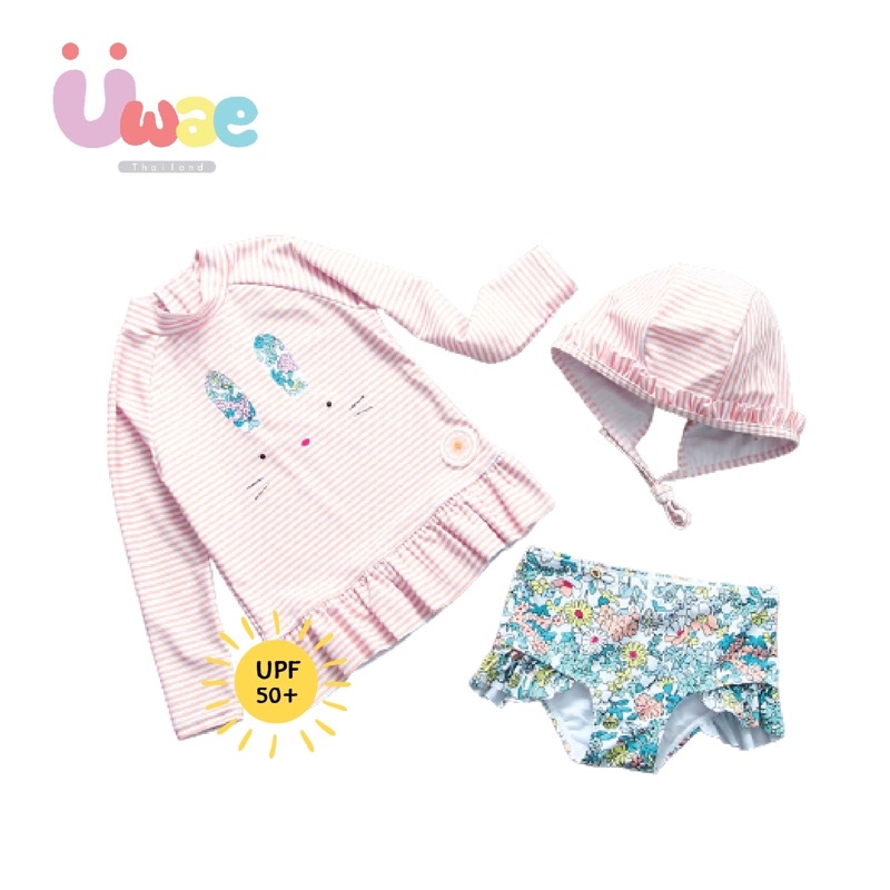 Uwae ชุดว่ายน้ำเด็ก ชุดว่ายน้ำเด็กหญิงกันรังสียูวี Floral Rabbit UV176