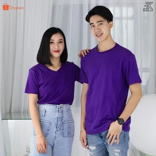 Expogarment เสื้อยืด คอกลม คอวี คอตตอน100% สีพื้น(ส้ม บานเย็น ม่วง เขียว) ไม่มีตะเข็บข้าง ไซส์S-2XL หดเกิน3%คืนเงิน