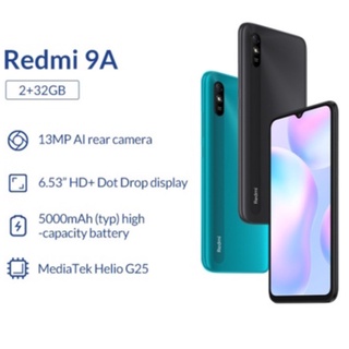 Xiaomi Redmi 9A Ram2 GB / Rom32 GB เครื่องศูนย์แท้ ประกัน1ปี จอ6.53" กล้องหลัง AI 13MP แบตเตอรี่ 5,000mAh ฟรี ฟืล์มกระจก