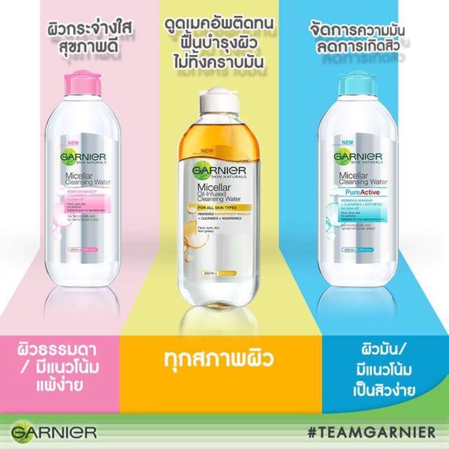 ของแท้‼️ คลีนซิ่ง การ์นิเย่ Garnier Micellar Cleansing Water และ Garnier Micellar Oil-Infused Cleans