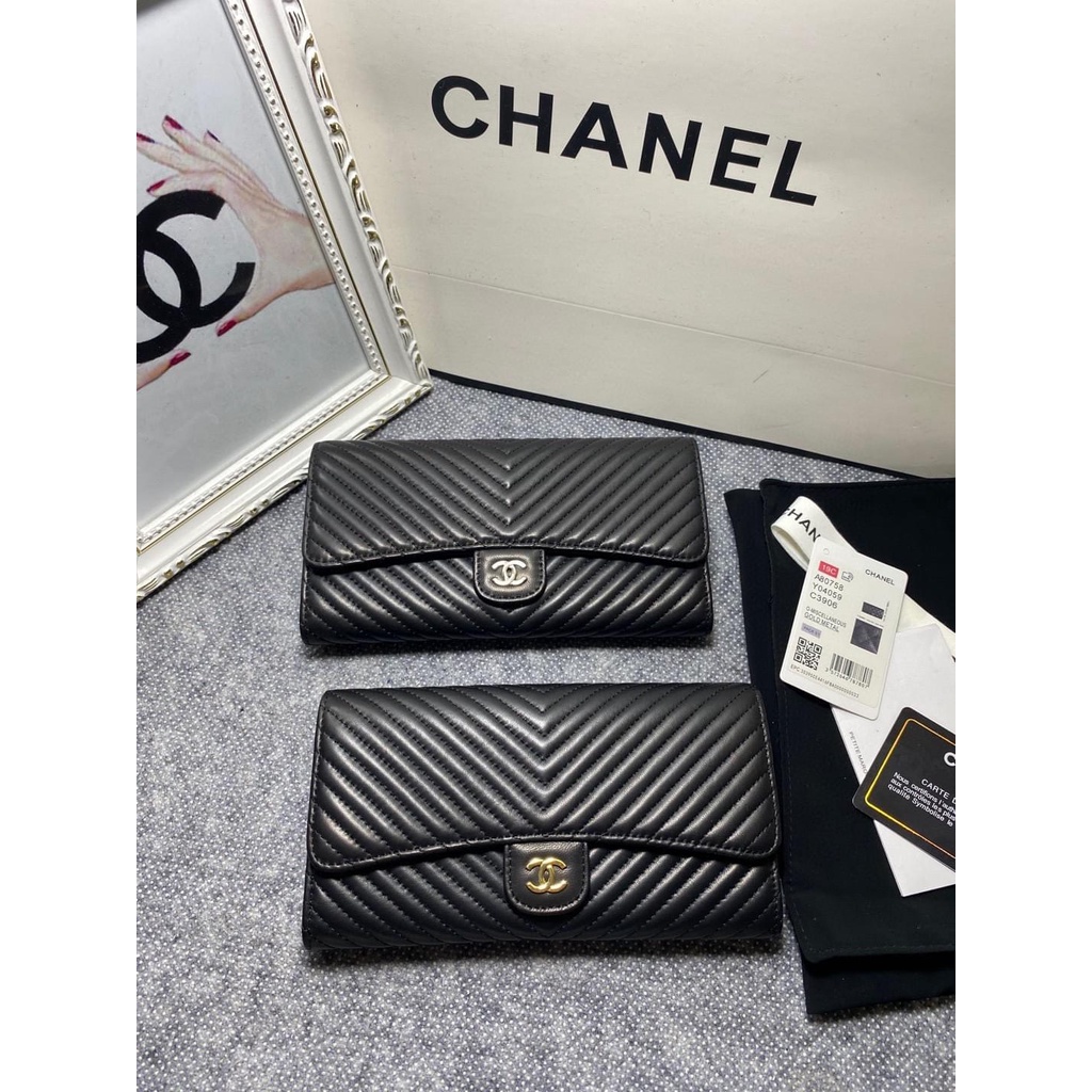 Chanel chevron quilted bifold long wallet purse multislots card holder coin pouch socialite clutch