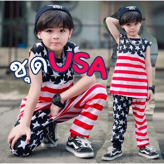 usa set ชุดเซ็ตแขนกุด+กางเกงลายธงชาติอเมริกา usa style(PB534)
