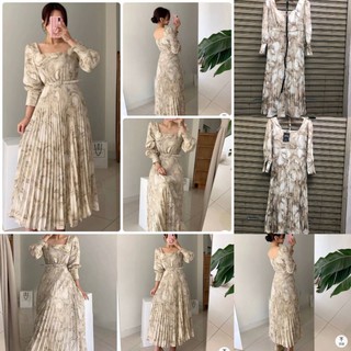 ชุดเดรสยาว คอเหลี่ยม มีเข็มขัดรัดเอวให้