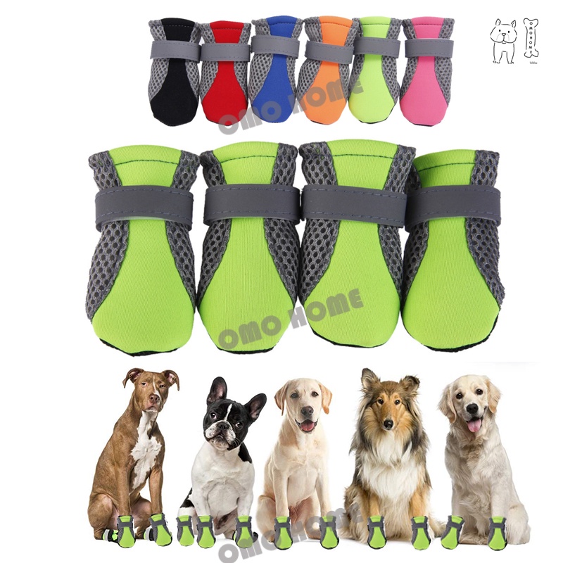 พร้อมส่งในไทย รองเท้าสุนัขแมว กันลื่น มีแทบสะท้อนแสง