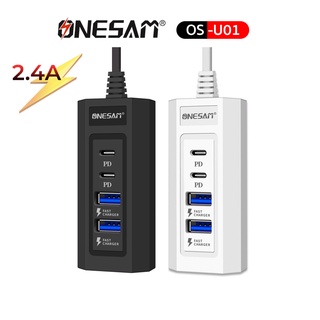 ปลั๊กพกพา ONESAM รุ่น OS-U01 USB Charger ชาร์จไว 2.4A PD 2 พอร์ต+USB 2 พอร์ต ULTRA HIGH Fast Charger ยาว 1 เมตร (ดำ,ขาว)