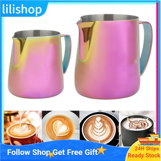 ⚡สินค้ายอดนิยม⚡Lilishop เหยือกสเตนเลส สําหรับทําฟองกาแฟ กาแฟสแตนเลสดึงดอกไม้ถ้วยเทฟลอนแหลมปากนูนดึงดอกไม้กระบอกแฟนซีกาแฟนมฟองถ้วยเหล็ก