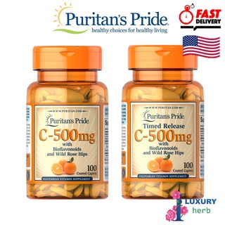 C-500 mg Timed Release / Vitamin C-500 mg with Bioflavonoids &amp; Rose Hips / 100 Caplets Puritans Pride