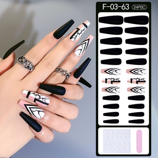 เล็บปลอมสําเร็จรูป แบบยาว สําหรับตกแต่งเล็บบัลเล่ต์ พร้อมส่ง