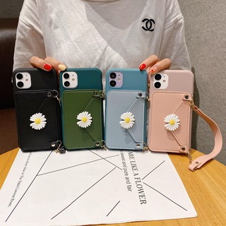 แฟชั่น ดอกเบญจมาศ แพ็คเกจการ์ด สายรัดข้อมือ สีทึบ เคส Samsung Galaxy s20fe s20 fe 5g s8 s9 s10 + plus s20 plus s20 ultra s10 lite s7 edge CASE tpu ซิลิก้าเจล เปลือกนิ่ม