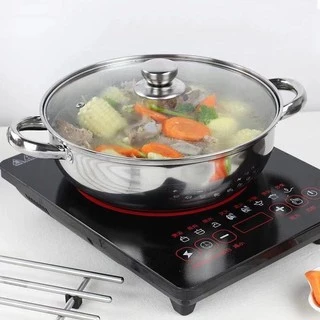 หม้อสแตนเลสฝาใส 1ชั้น หม้อสุกี้สแตนเลส พร้อมฝาปิด ขนาด 28cm