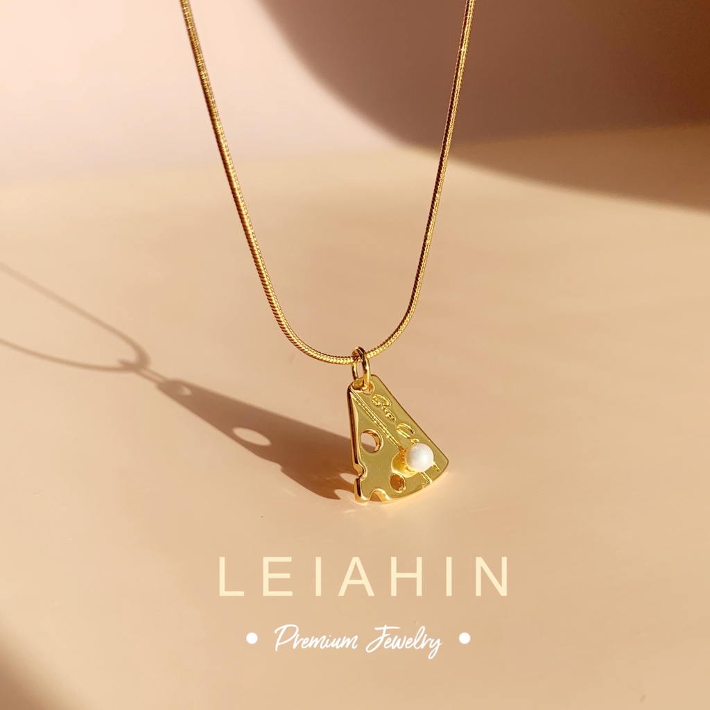 LEIAHIN สร้อยคอไทเทเนียม ชุบทอง 18k จี้ไข่มุกน้ําจืด ชีสน่ารัก เครื่องประดับแฟชั่น สําหรับผู้หญิง