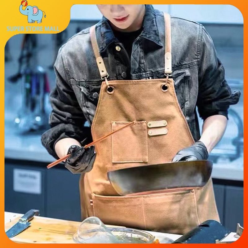 🟡SS MALL🟡ผ้ากันเปื้อนแคนวาสสำหรับร้านกาแฟ กันน้ำ