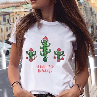 Women Holiday Plant Lovely Trend 2022 Merry Christmas New Year T Top Print Cartoon Shirt Female Tshirt 471