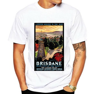 เสื้อยืดผ้าฝ้าย เสื้อยืด พิมพ์ลายโปสเตอร์ Brisbane Australia สไตล์วินเทจ สําหรับผู้ชาย