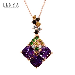 Lenya Jewelry จี้เงินแท้ ประดับพลอยอเมทิสต์ทรงเหลี่ยม เพิ่มความสวยงามด้วยสโมคกี้ควอตซ์ แชมเปญควอคซ์ CZ และซาโวไรท์