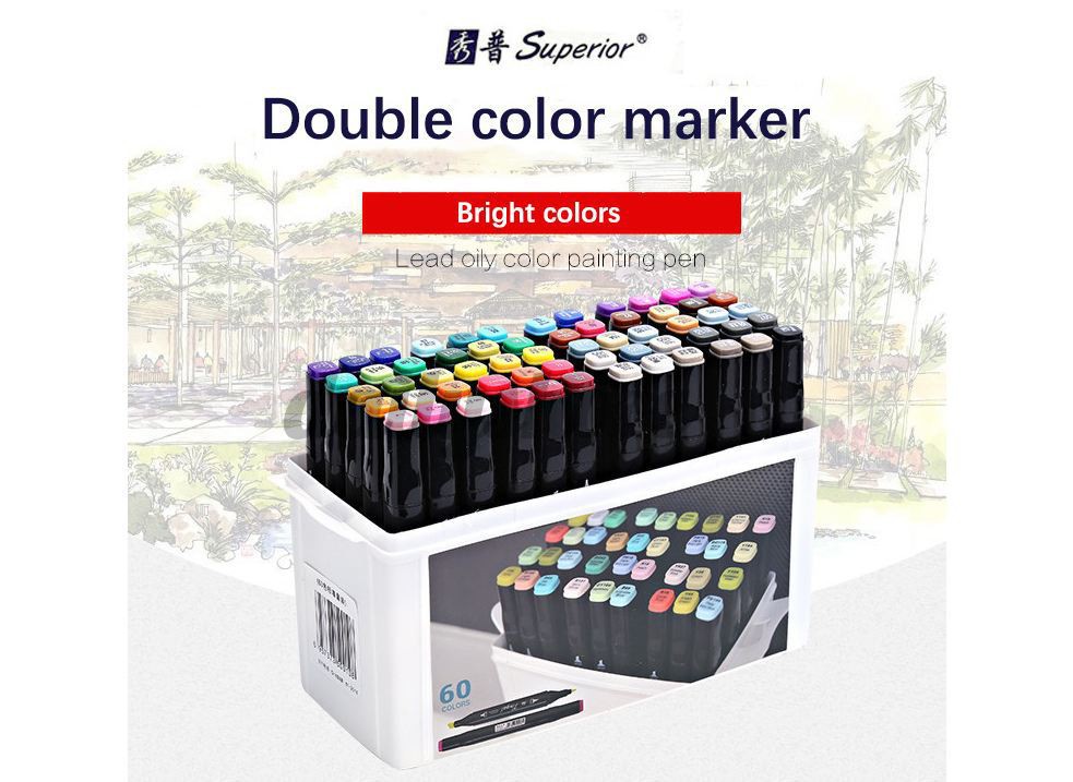 Superior Tinge Alcohol Oily DoubleHeaded Marker Pen 48/64 color Art
