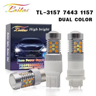 1PC 1157 Bay15d LED ไฮไลท์รถ 2835 28SMD 2 สีวิ่งกลางวัน T20 7443 T25 3157 ไฟเลี้ยวเบรคหลอดไฟ 12V