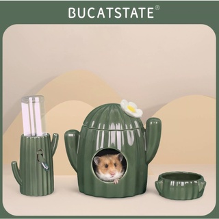 [Bucatstate] บ้านหนูแฮมสเตอร์ บ้านเซรามิกส์กระบองเพชร ที่ตั้งขวดน้ำขาตั้งขวดน้ำ ถ้วยอาหารกระบองเพชร