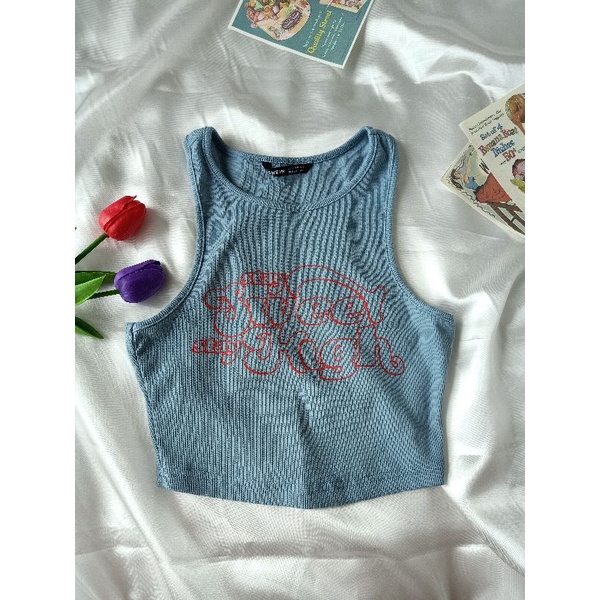 Shein พร้อมส่ง เสื้อกล้ามครอป Stay sweet stay high fairyfeverstore