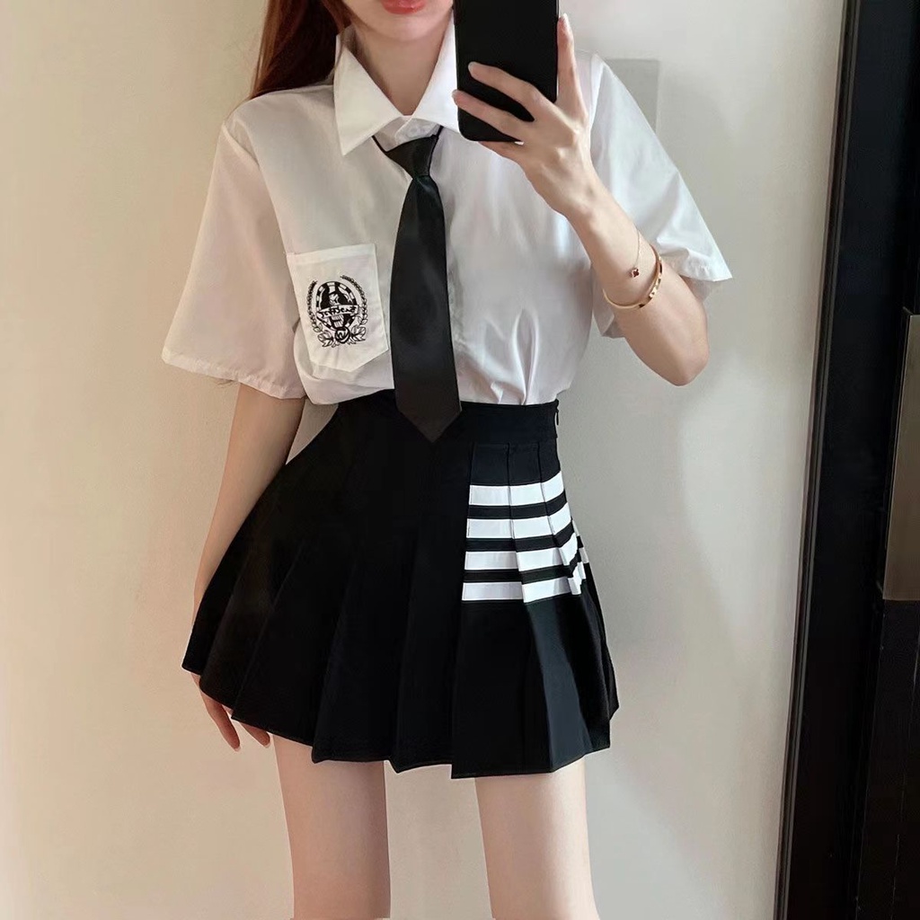 mimi&didi กระโปรงสั้นเหนือเข่า สไตล์เกาหลี น่ารักสีทึบ 800