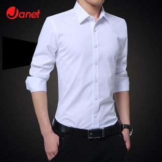 Janet เสื้อเชิ้ตแขนยาวผู้ชายลำลองเวอร์ชั่นเกาหลีของใหม่ปี 2021 เสื้อเชิ้ตสีล้วน เสื้อแฟชั่น เสื้อธุรกิจ