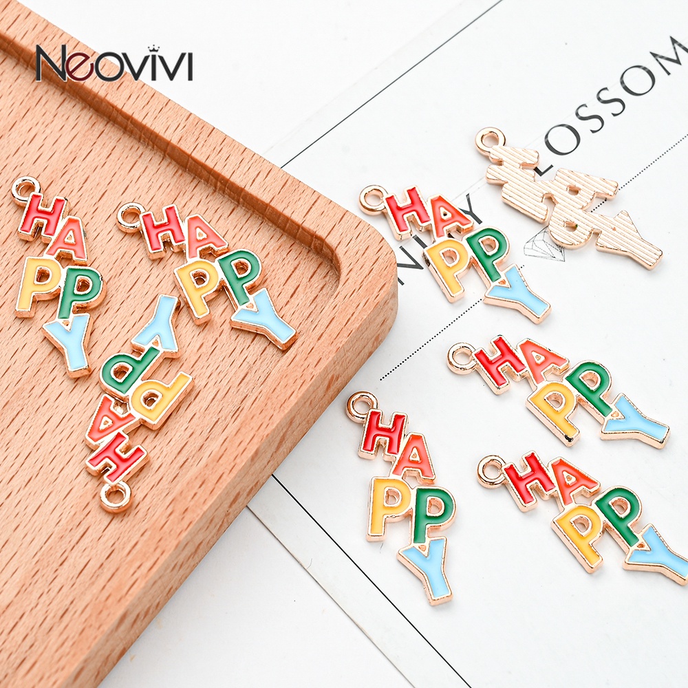 10pcs HAPPY Letter Charms ตัวอักษรที่มีสีสันหยดน้ำมันจี้เคลือบสำหรับเครื่องประดับทำ DIY พวงกุญแจสร้อยคอต่างหู Accessories ราคา ถูกที่สุด ดีลบีเคเค แกลเลอรีภาพที่ 2