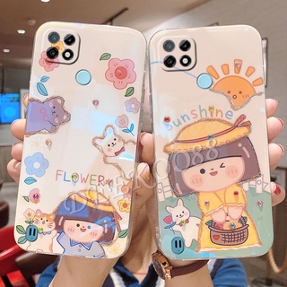 จัดส่งฟรี COD เคสโทรศัพท์ Realme C21 C25 Casing Fashion Luxury Rhinestone Bling Glitter Lovely Cartoon Flower Sun Girl Yellow Back Cover เคส เรียวมีC21 Softcase