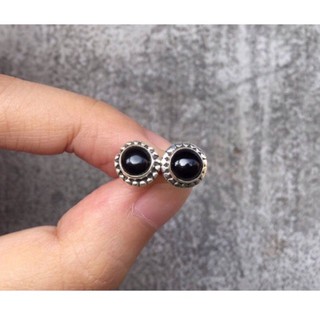 ต่างหูพลอยนิลแท้ เงินแท้ 92.5% Onyx silver925 Earring stud