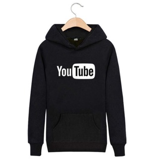 * เสื้อแบบมีฮู้ด สกรีนลาย YouTube (สีดำ)