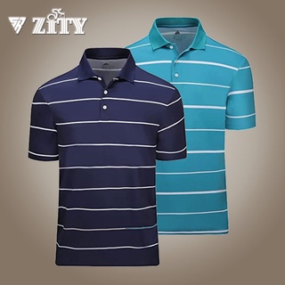 Zity Golf เสื้อโปโลผู้ชายแขนสั้นกีฬาเทนนิสเสื้อยืดสีทึบ Stripe สบายดูดซับเหงื่อเสื้อโปโล