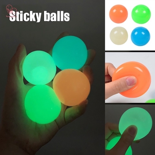 【สินค้ามีจำหน่าย】 4/8PCS Fluorescent Sticky Ball 4.5cm Luminous Ceiling Ball Target and Throw to Stress Relief Toys Gift for Kids HT