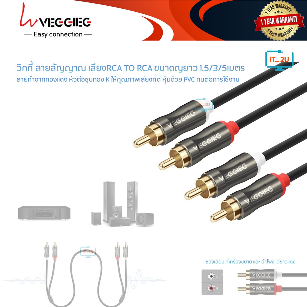 Veggieg Cable RCA TO RCA 1.5/3/5M สายสัญญาณเสียง