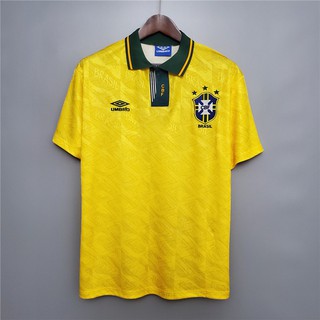 เสื้อกีฬาแขนสั้น ลายทีมชาติฟุตบอล Brazil 91-93 ชุดเหย้า สไตล์เรโทร