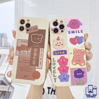 เคส Compatible For IPhone 12 11 Pro Max Xs Max Xr 8 7 6s 6 Plus Se 12 mini 13 PRO MAX 13 Mini 6SPlus 7Plus 6Plus 8Plus XS OPPO A16 A74 A15 A54 A7 A5S A12 A9 A5 2020 VIVO Realme Korean Cute Cartoon Bear Vintage Straight Cube Case