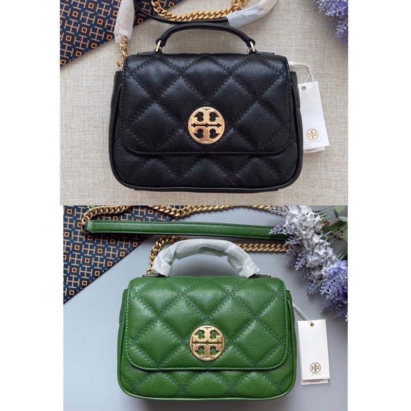 ของแท้ 💯 ส่งฟรี ❗ Tory Burch Portable Messenger Bag Goat Leather Diamond #Toryburch82366