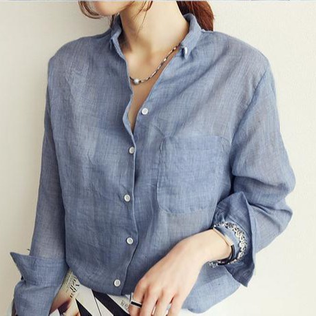 ส่งออก มาใหม่ เสื้อเชิ้ตสตรี ผ้าฝ้าย แขนยาว แบบสาวญีปุ่น ทรงหลวมSD4174