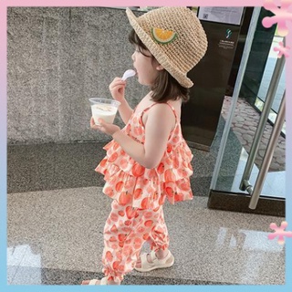 Childrens clothing 2022 New girls summer clothing baby internet celebrity suit childrens western style camisole anti-mosquito pants two-piece suit