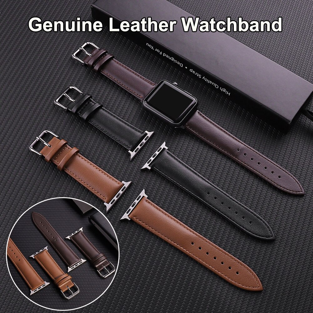 Genuine Leather Band Loop Strap For Apple Watch 6 SE 5 4 3 2 1 38mm 40mm, Men Leather Watch Band for iwatch 5 44mm 42mm Bracelet