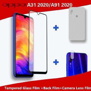 ( 3 In 1 ) Oppo A31 2020 A91 2020 Full Screen Tempered Glass Film +Camera lens film+Carbon Fiber Back Film