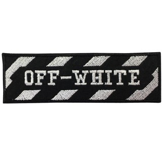 อาร์มปักลาย ตัวอักษร Off-White 10x3 cm ติดเสื้อติดหมวก ติดสินค้าแฟชั่น งานDIYเสื้อผ้า งานปักระเอียด พร้อมส่ง!!!