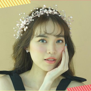 โค้ดลดเพิ่ม 30% คริสตัลเทียร่าสไตล์เจ้าหญิงแบบเต็มวงพร้อมสายริบบิ้น The Daisy Pink Crystal Princess Tiara