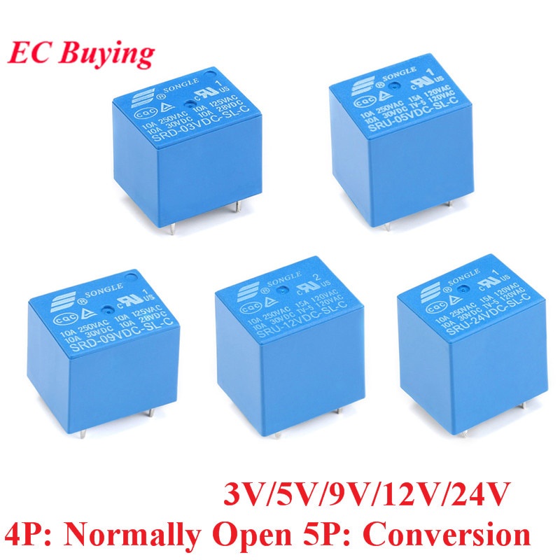 DC รีเลย์ 3V 5V 9V 12V 24V 10A SRD-03VDC-SL-C SRD-09VDC-SL-C SRD-05VDC-SL-A SRD-12VDC-SL-A SRD-12VDC