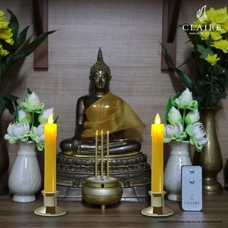 แคร์ล เชิงเทียนไฟฟ้า LED สูง18.5ซม.น้ำตาเทียนถอดได้ พลาสติก เหลืองฐานทอง