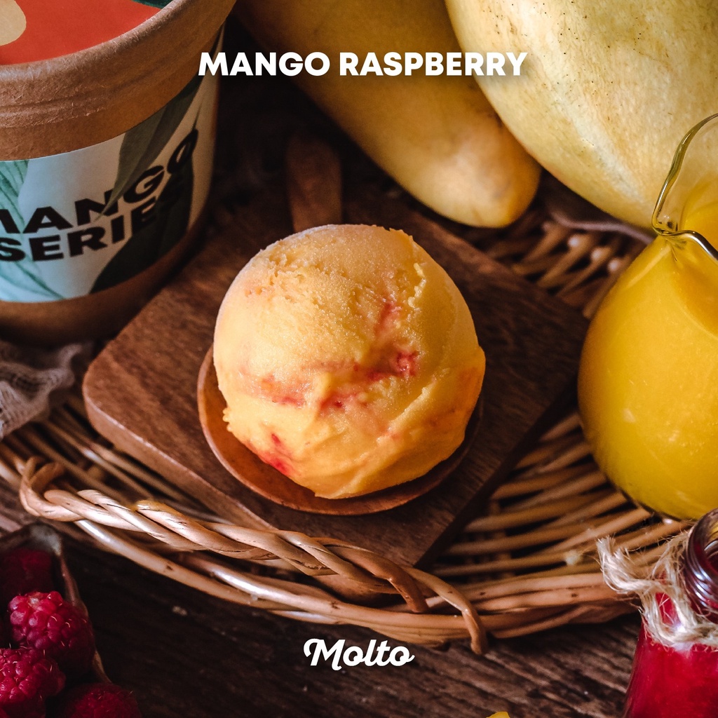 Raspberry Mango Sorbet (ไอศกรีม รสมะม่วง ราสป์เบอร์รี ซอร์เบท์ 1 ถ้วย 16 oz.) - Molto premium Gelato