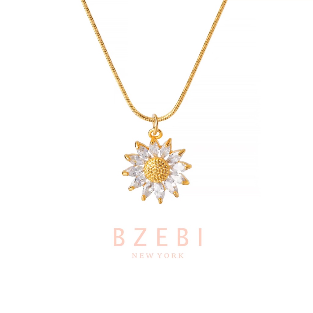 BZEBI สร้อยคอ แฟชั่น ทานตะวัน ทอง สไตล์เกาหลี โซ่ จี้ดอกทานตะวัน necklace สเตนเลส ชุบทอง 18K ลายดอกไม้ ป้องกันสนิม สําหรับผู้หญิง 19n
