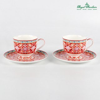 Royal Porcelain ชุดกาแฟ 2 ที่่ ลายไทย BENJA RED เนื้อโบนไชน่า พรีเมี่ยม รอยัล ปอร์ซเลน(กล่องของขวัญ)