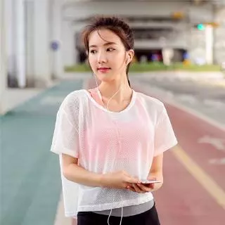 เสื้อยืด ผ้าตาข่าย แบบแห้งเร็ว เหมาะกับใส่ออกกําลังกาย เล่นโยคะ วิ่ง สําหรับผู้หญิง