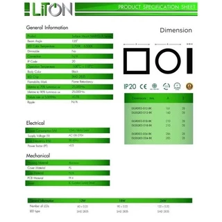 LITON โคมดาวไลท์ ขอบสีขาวและสีดำ LED ติดลอยหน้าเหลี่ยม 12W 6”และ 18W 8” โคมเพดาน โคมติดลอย
