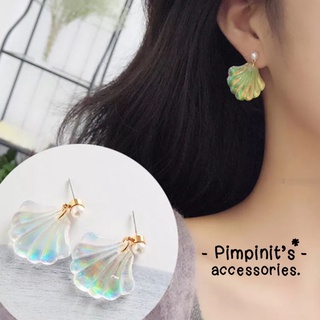 🇹🇭 พร้อมส่ง : 🐚 ต่างหูมินิมอลสไตล์เกาหลีลายเปลือกหอยและไข่มุก | Shell &amp;  Pearl Minimalist Stud Earring.