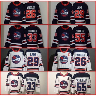 เสื้อกีฬาแขนสั้น ลายทีม Nhl Hockey Jersey Jetsey Jets 26 Wheeler 29 Laine 55 Scheifele